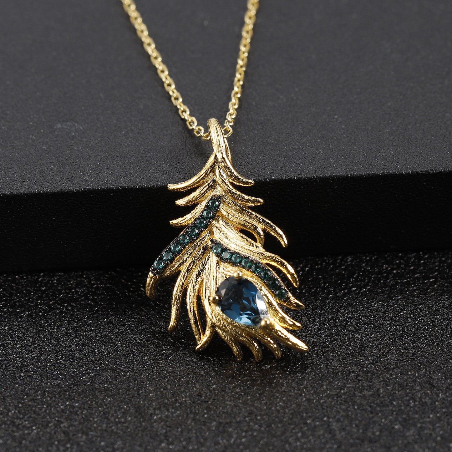 Designer High-End Pendant Phoenix Feather Design925Silver Inlaid Natural Topaz Necklace Pendant