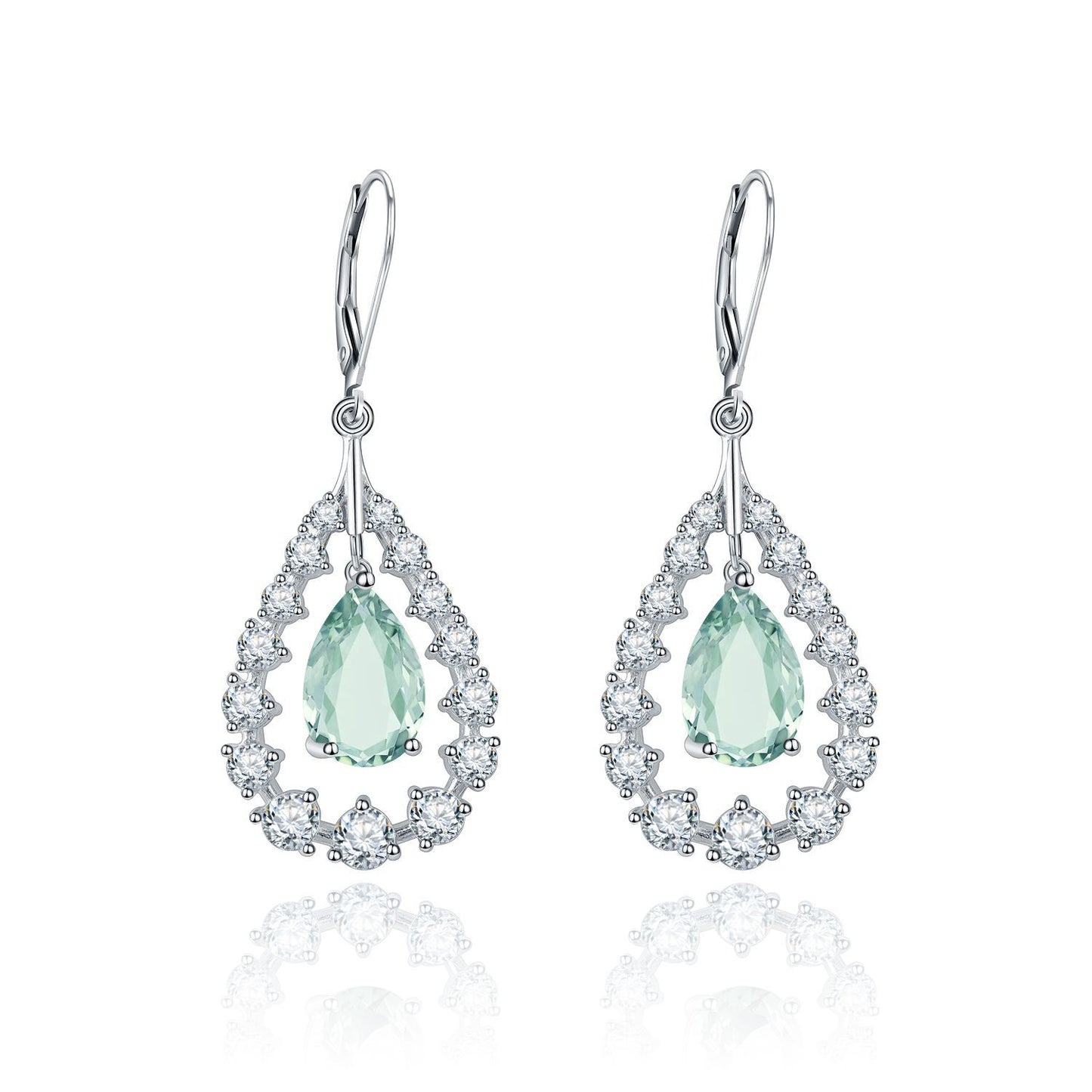 s925Silver Natural Green Amethyst Stud Earrings Jewelry Design Sense Light Luxury Inlaid Gemstone Natural Colorful Gemstone Earrings Ear Studs