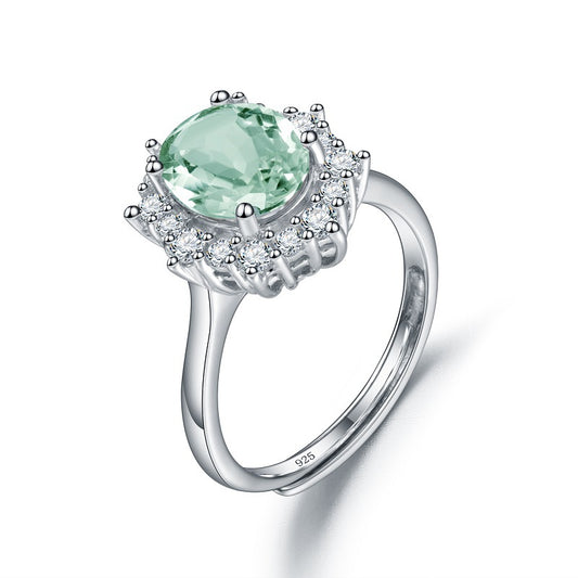 Natural Gemstone Green Amethyst Ring Adjustable Fashion Temperament s925Sterling Silver Inlaid Natural Gemstone Ring