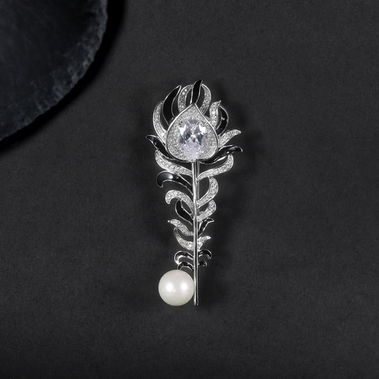 New Style Unique High-End Designer Brooch Vintage Luxury S925Silver Inlaid Gemstone Shell Pearl Brooch