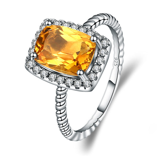 Fashionable Simple Luxury Natural Gemstone Ring Unique and Elegant s925Silver Inlaid Natural Yellow Crystal Ring