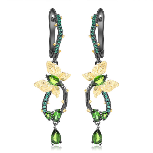 Secret Garden Designer Butterfly Earrings Natural Wind s925Silver Natural Gemstone Diopside Earrings Drop Earrings