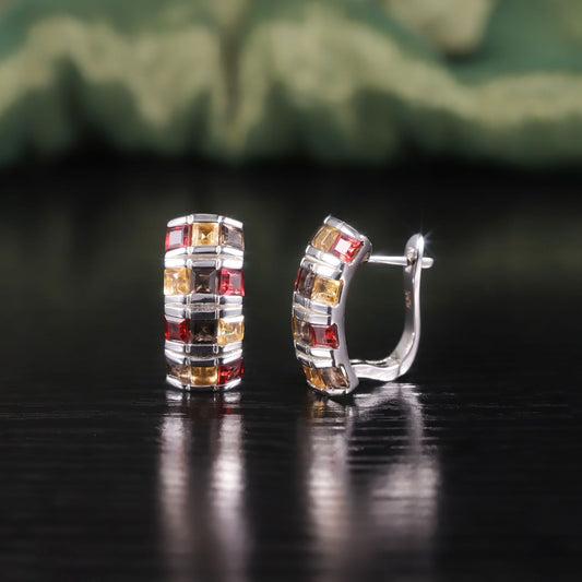 Exotic Style Colorful Gemstone Earrings s925Sterling Silver Inlaid Natural Garnet Crystal Stud Earrings2024New