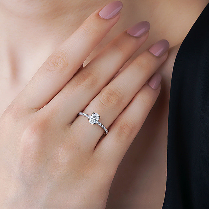 Classic s925Sterling Silver Ring Inlay1Carat Moissanite Wedding Ring Oval Shape Custom Moissanite Ring