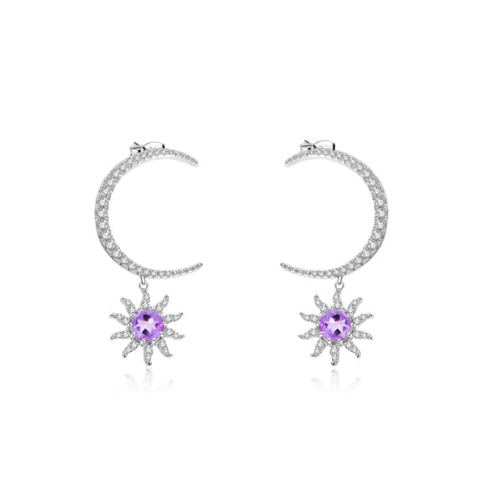 French Romantic Light Luxury Style Designer Earrings s925Silver Inlaid Gemstone Natural Amethyst Stud Earrings