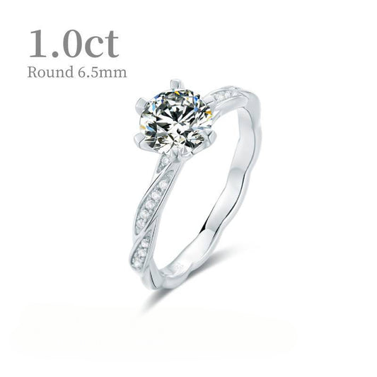 1Carat Moissanite Ring Korean Style ins Smooth Body9/10/14/18k White Gold Rose Gold Yellow Gold Ring