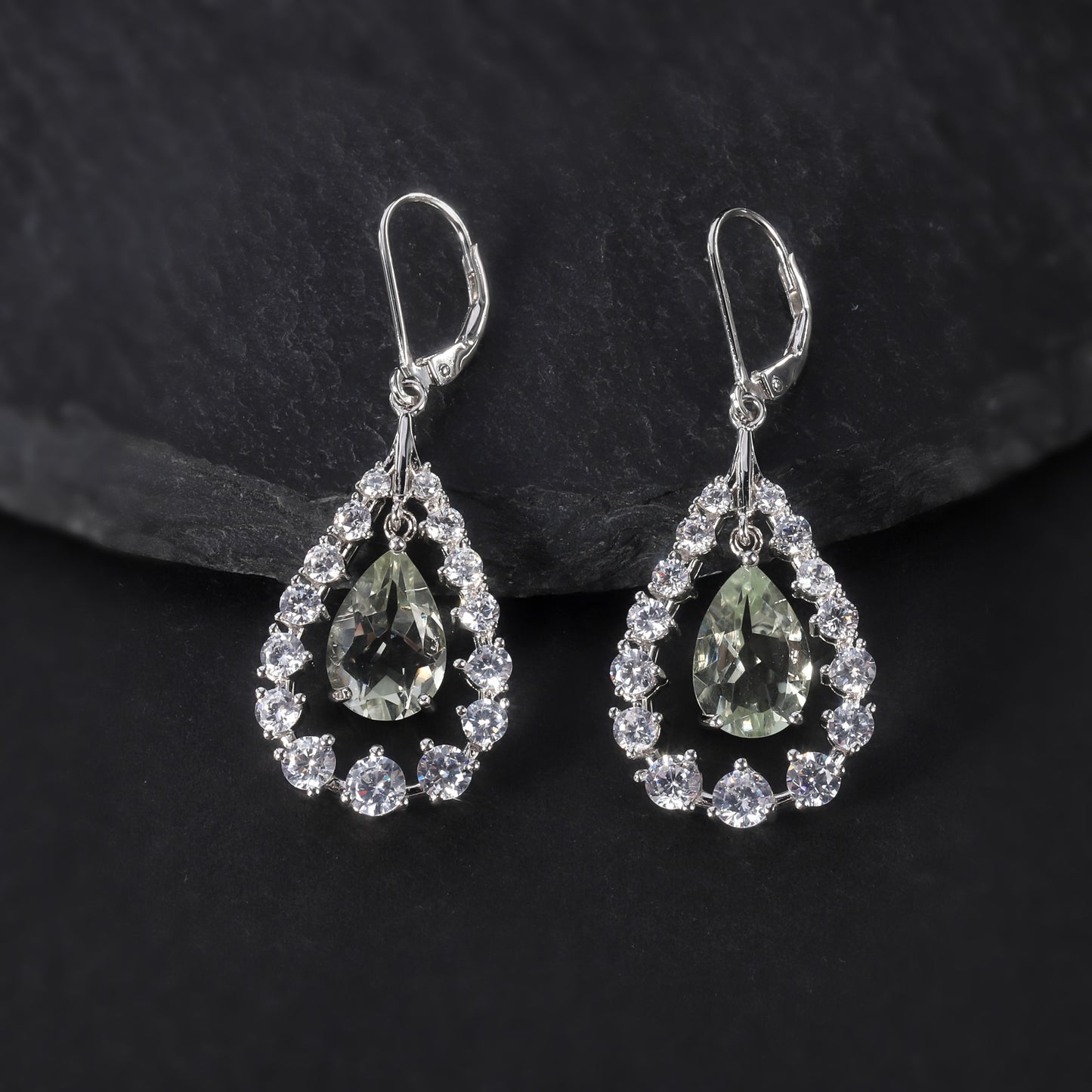 s925Silver Natural Green Amethyst Stud Earrings Jewelry Design Sense Light Luxury Inlaid Gemstone Natural Colorful Gemstone Earrings Ear Studs