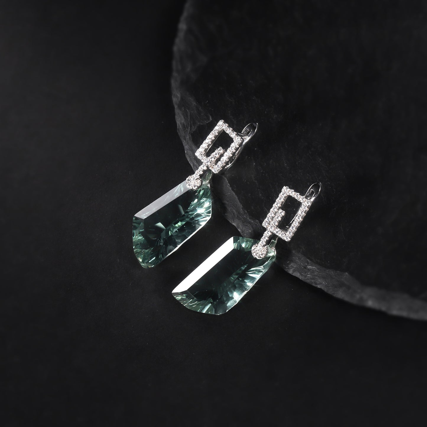 s925Silver Green Amethyst Earrings Luxurious High-End Inlaid Irregular Large Gemstone Colorful Earrings Drop Earrings