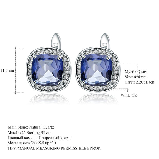 Vintage Square Light Luxury Colorful Gemstone Earrings s925Sterling Silver Inlaid Gemstone Stud Earrings