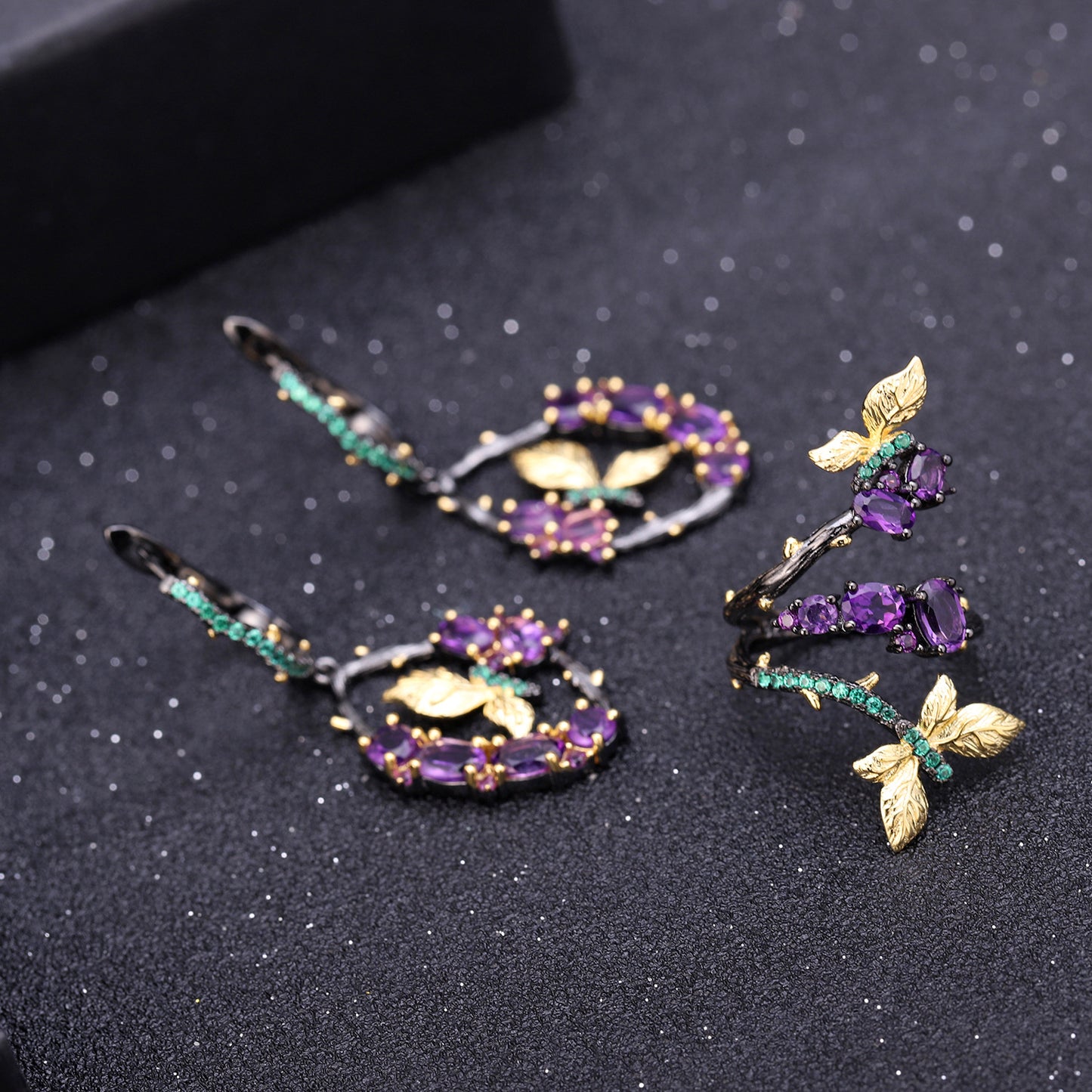 Secret Garden Series Designer Ring Natural Style Butterfly Design s925Silver Natural Amethyst Ring