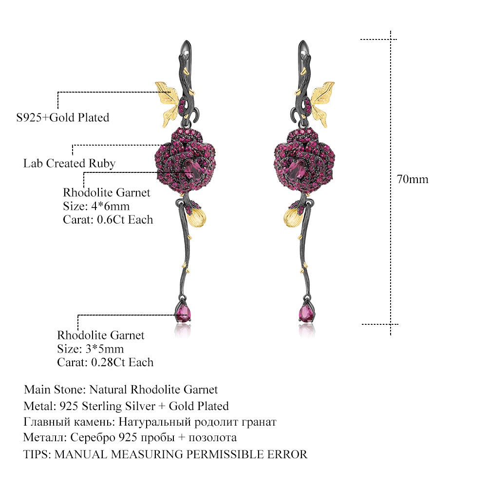 Secret Garden Designer Earrings Natural Rose Design s925Silver Natural Gemstone Earrings Luxurious