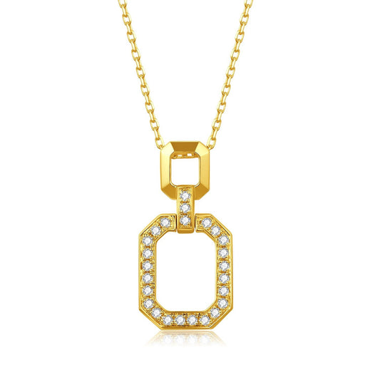 Geometric Square Buckle18k Gold Necklace with Cultivated Diamonds AU750Platinum Real Diamond Collarbone Chain Little Chanel Style