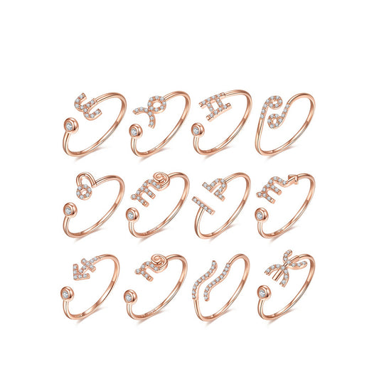 Fashionable and Unique Zodiac Sign Rings Rose Gold Couple Rings S925Sterling Silver Inlaid Moissanite Ring for Men and Women