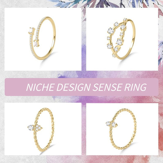 Golden Dawn Series s925Silver Inlaid Moissanite Ring Collection Fresh Style Stacking Set Rings Small Rings for Men and Women