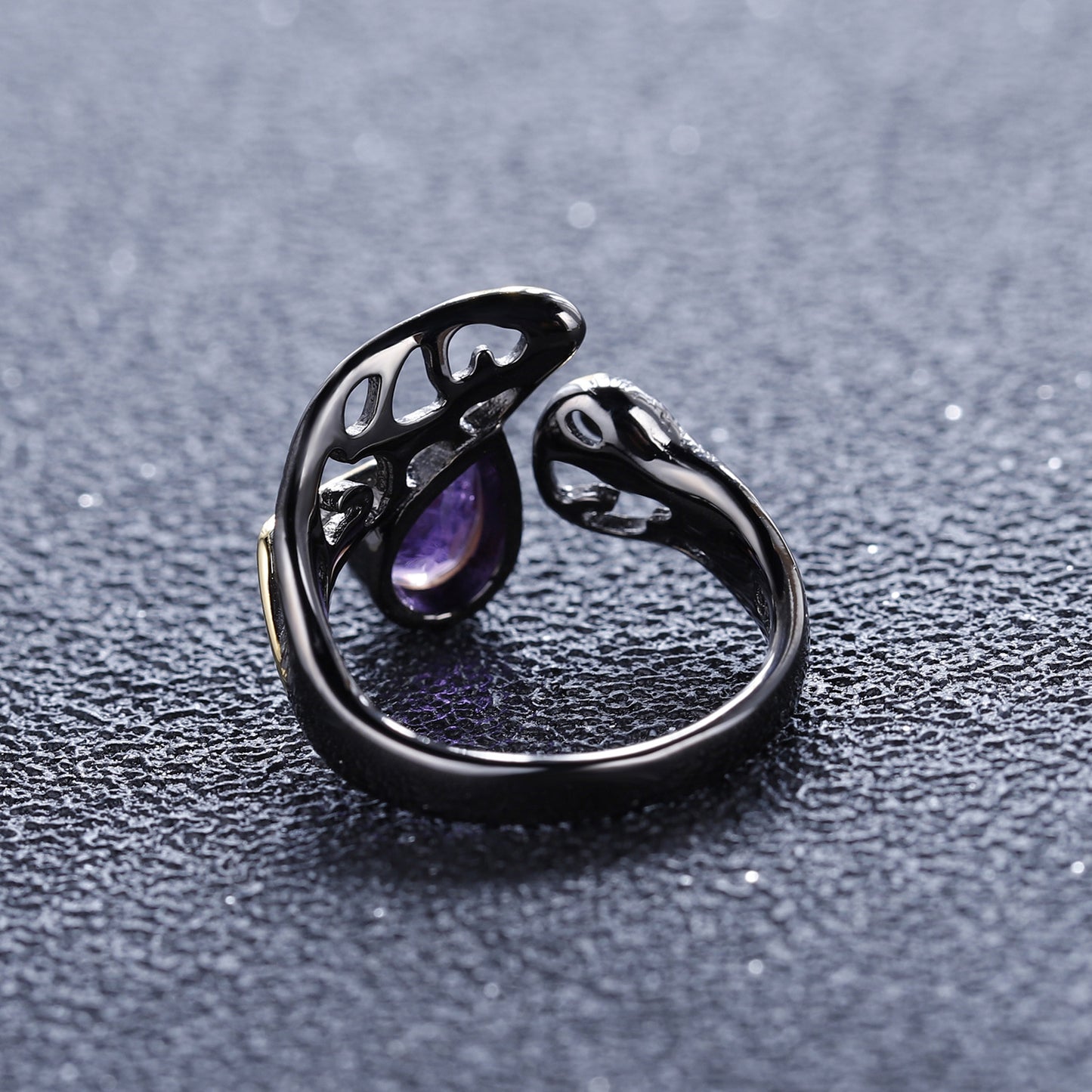 Designer Gemstone Inlaid Open Ring Vintage Style High-End Design925Silver Natural Amethyst Ring
