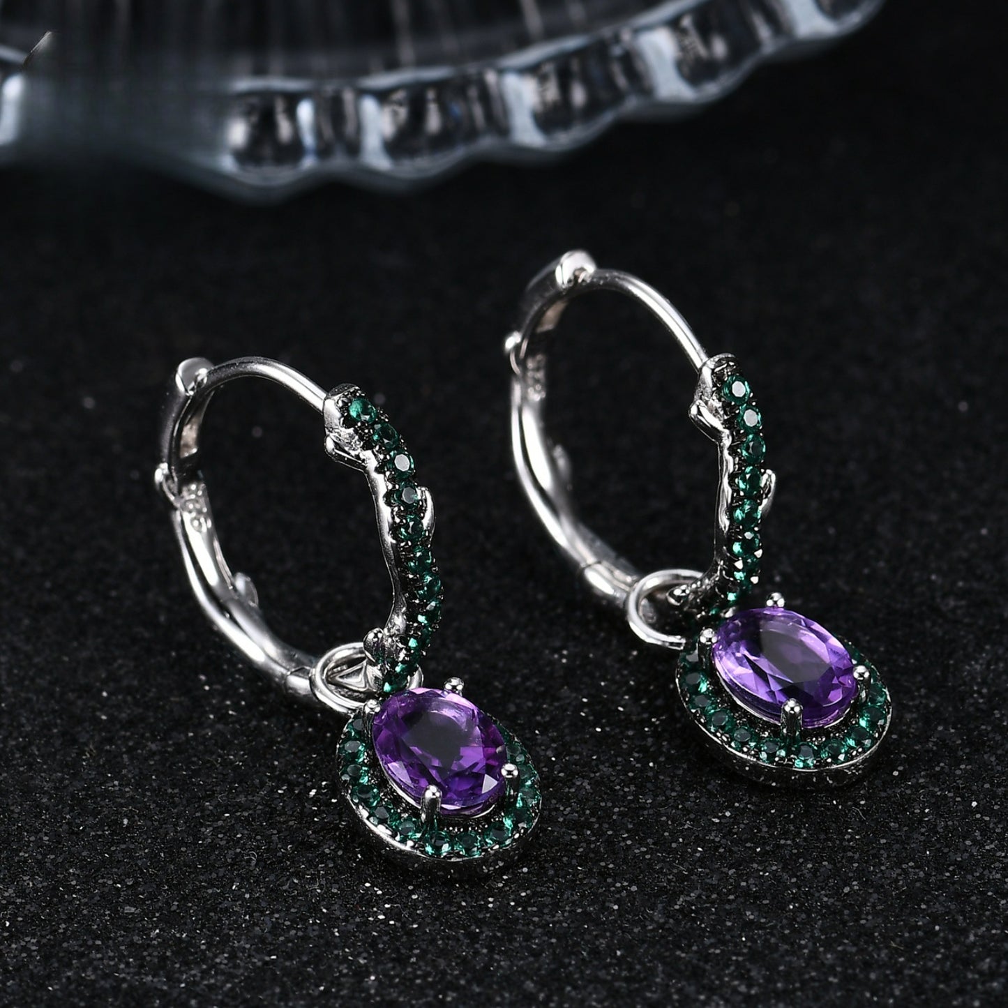 Thorn Flower Bud Personality Design Earrings s925Sterling Silver Inlaid Natural Gemstone Amethyst Moonstone Earrings