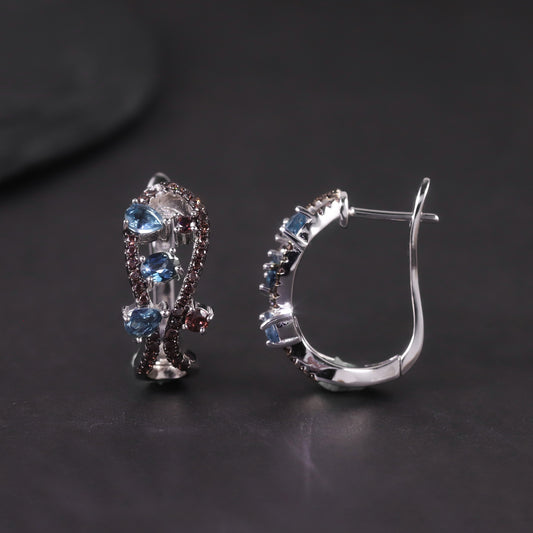 Niche Design Natural Garnet Earrings s925Silver Cluster Topaz Peridot Gemstone Amethyst Earrings