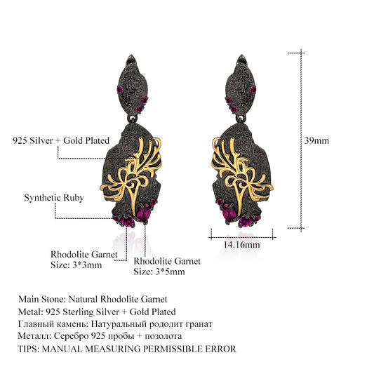 Designer High-End Gemstone Earrings Personality Georgia Design s925Silver Natural Rose Garnet Earrings