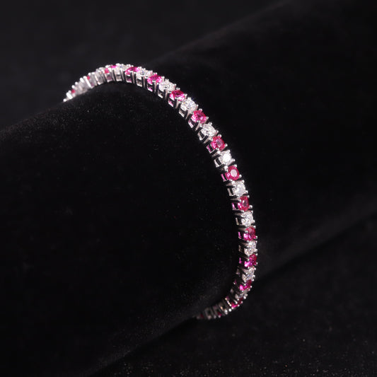 Fashion Moissanite Bracelet3/4/5mm Tennis chain two-color s925Sterling Silver Inlaid Cultivated Ruby Bracelet Personality