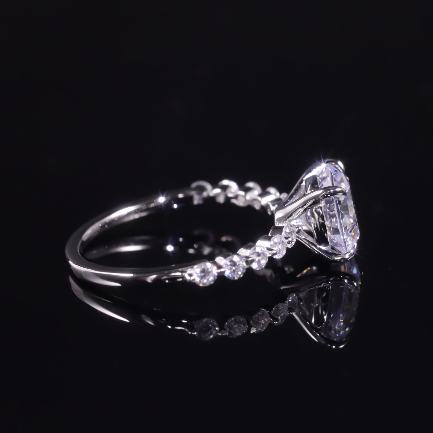 Japanese and Korean style s925Sterling Silver Ring Inlaid with Moissanite2Carat D Colorful Round Large Main Stone Ring Band GRA Certificate