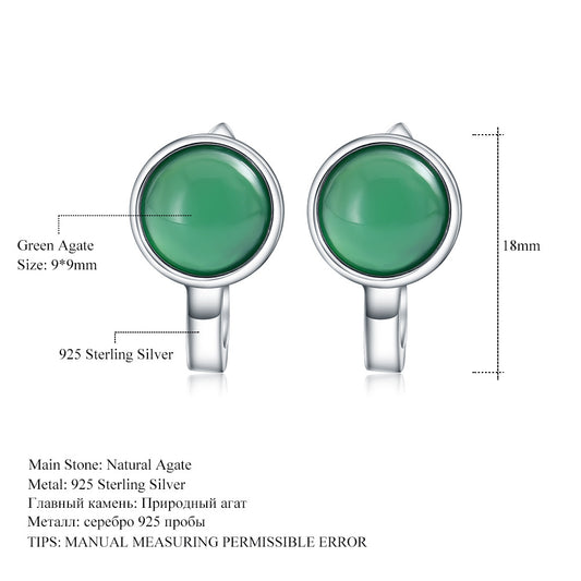 Natural Green Agate Earrings Personality Simplicity s925Sterling Silver Inlaid Gemstone Colorful Earrings Drop Earrings