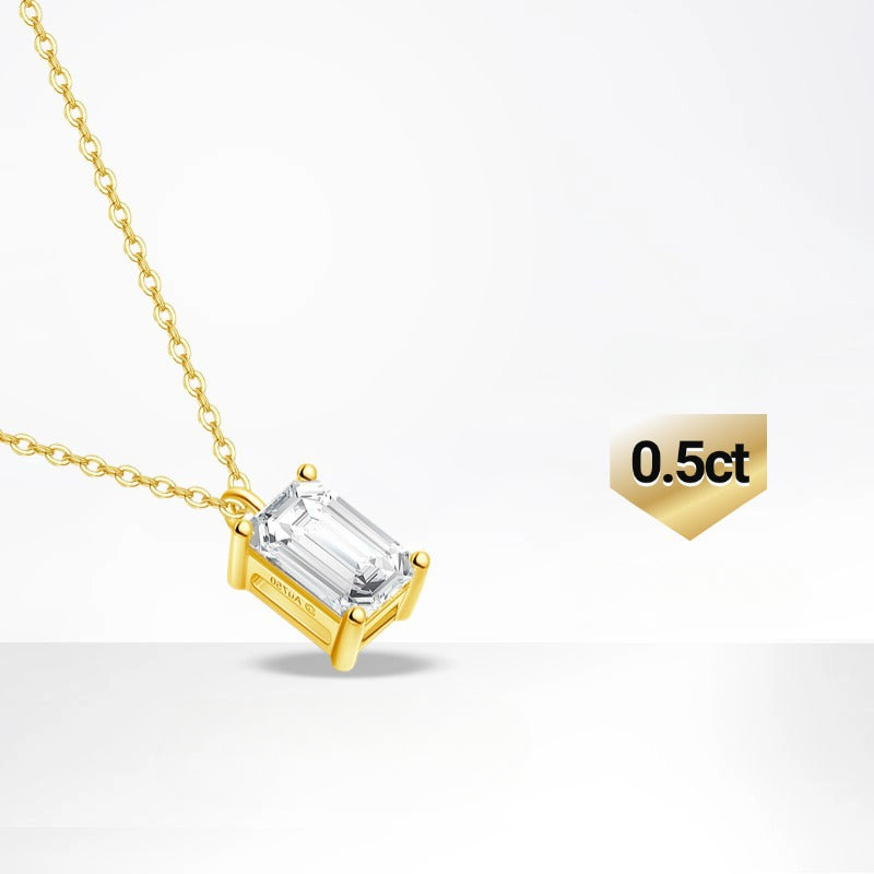 All-Matching18k Cultivate Diamond Necklace Color Gold0.5ct Emerald-Shaped Chain Single Drill Au750Gold Pendant Fashion