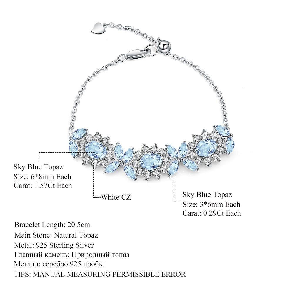 Luxurious Design Natural Topaz Bracelet Style Princess Temperament s925Silver Color Crystal Bracelet