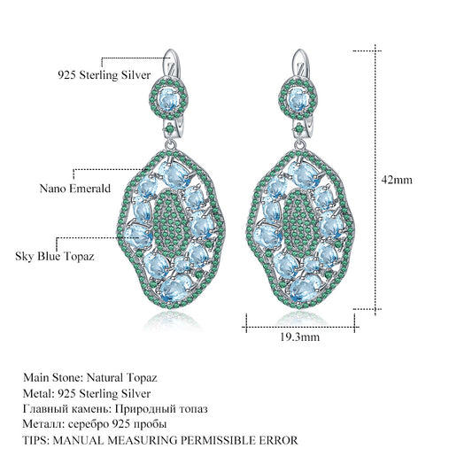 Designer Style Gemstone Earrings Vintage Luxury s925Silver Inlaid Natural Topaz Earrings Russia