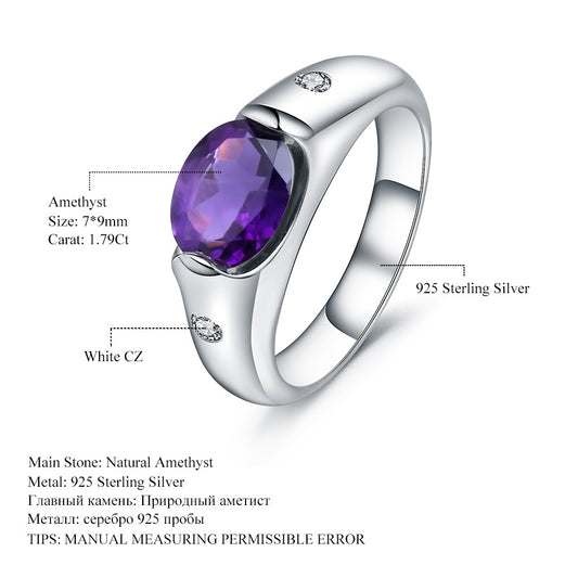 Natural Amethyst Ring In-stock Direct Supply Fashionable Light Luxury s925Sterling Silver Exquisite Inlaid Natural Gemstone Ring
