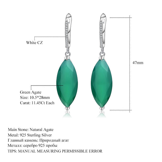 Jewelry Green Agate s925Silver Earrings Vintage Colorful Gemstone Natural Stone Crystal Earrings Jewelry