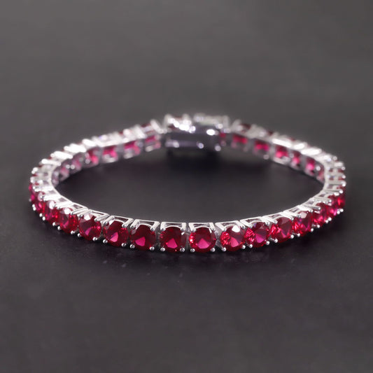 Summer New Style Pigeon Blood Ruby Bracelet5mm Tennis Chain s925Sterling Silver Inlaid Cultivated Ruby Bracelet Light Luxury