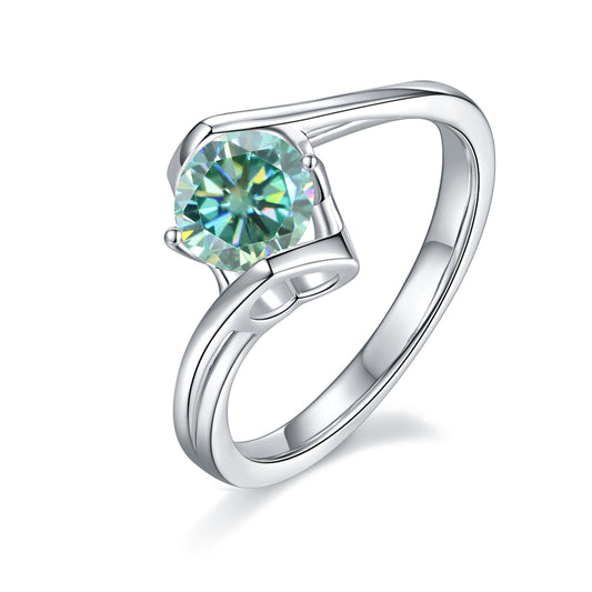 Green Moissanite1Carat Light Arm Angel Kiss Ring Set GRA Certificate of Light Luxury s925Silver Gemstone Ring