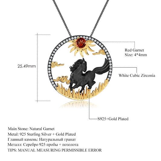 Designer Chinese Style Element Pendant Twelve Zodiac Series Horse 925Silver Natural Gemstone Necklace Pendant