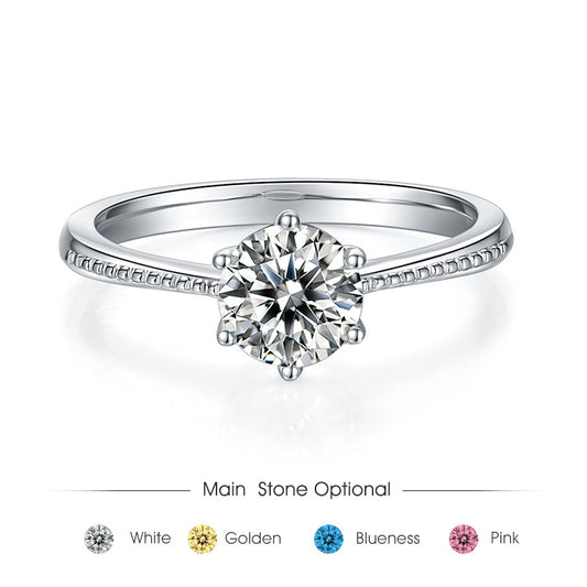 Straight Arm Beaded Promise Ring D Color s925Sterling Silver Inlaid1Carat Moissanite Wedding Ring Hot Sale