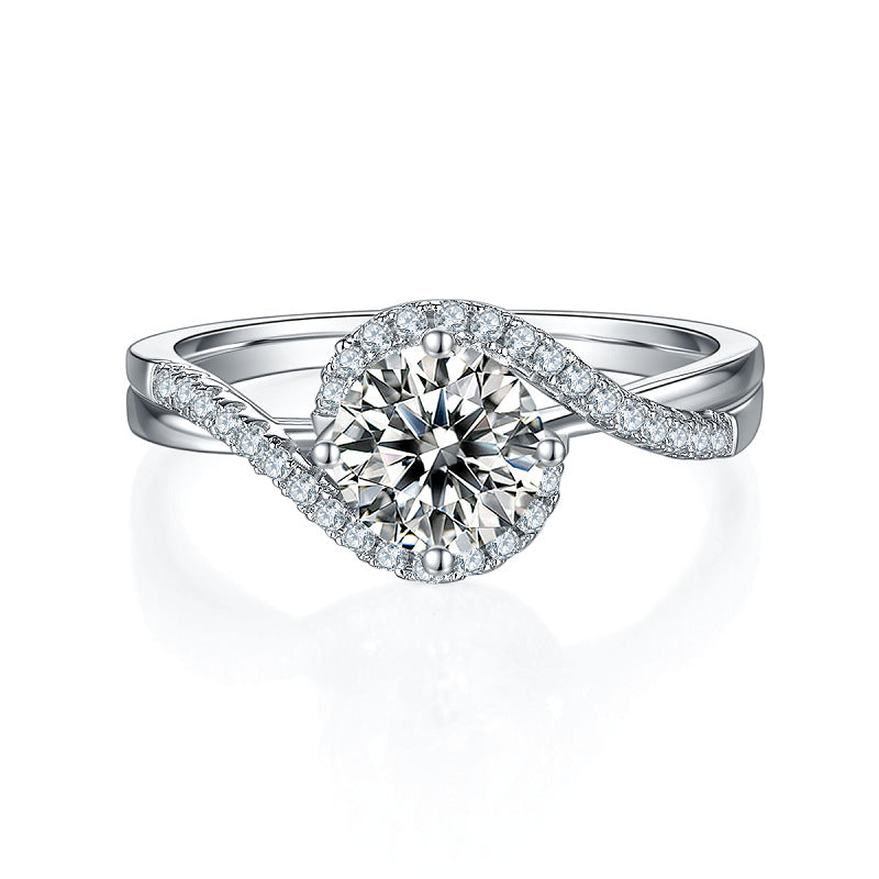 New Angel Eye Shape Moissanite Ring925Sterling Silver Plated18k Gold Inlay1Carat Moissanite Ring