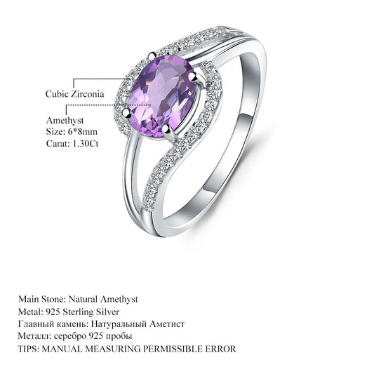 Fashionable Light Luxury Natural Amethyst Ring with High-end Design s925Sterling Silver Inlaid Natural Sapphire Ring