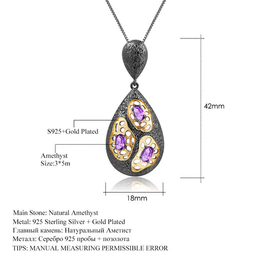 Italian Craft Designer Gemstone Pendant Vintage High-end Feel925Silver Natural Amethyst Necklace Pendant