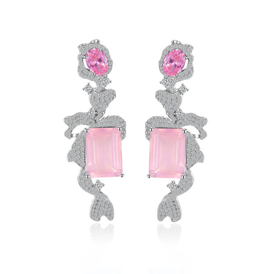 Unique Design Natural Topaz Earrings s925Sterling Silver Inlaid Purple Yellow Pink Crystal Large Carat Gemstone Earrings