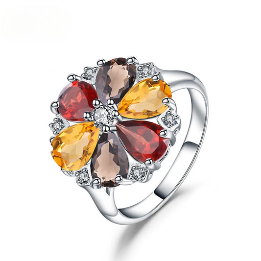 Affordable luxury fashion ins Natural Gemstone Ring s925Sterling Silver Inlaid Natural Colorful Crystal Gemstone Ring