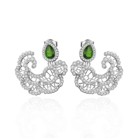 Natural Cloud Topaz Earrings s925Sterling Silver Amethyst Diopside Cloud Pattern National Style Gemstone Earrings