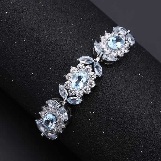 Luxurious Design Natural Topaz Bracelet Style Princess Temperament s925Silver Color Crystal Bracelet