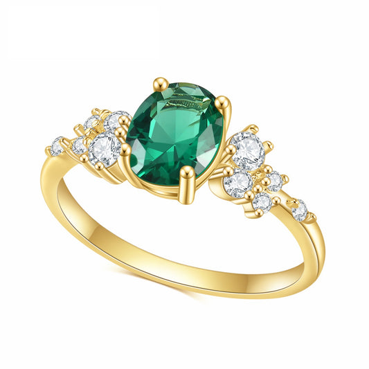 Jewelry S925Sterling Silver Inlaid Emerald Nano Gemstone Ring Minimalist Luxury Gold Ring
