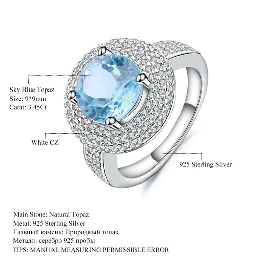 s925Silver Inlaid Natural Topaz Ring Fashionable Light Luxury High-End Cluster Inlaid Diamond Natural Gemstone Ring