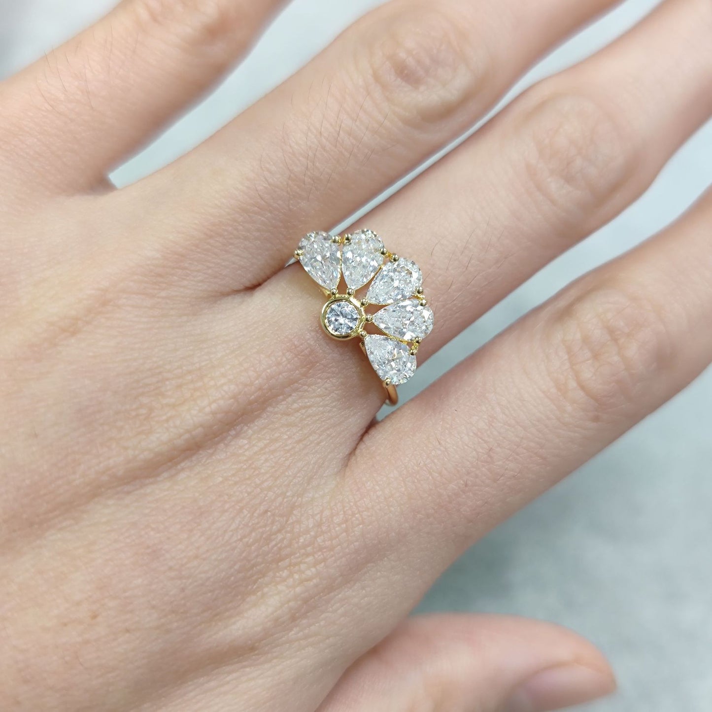 Peacock feathers s925Sterling Silver Moissanite Ring Water Drop Golden Dawn Series Ring Niche High-end Silver Jewelry
