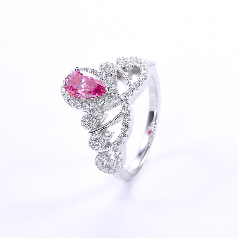 Wind Crown Water Drop Ring Band GRA Certificate s925Silver Inlay1Carat Colorful Moissanite Ring for Women