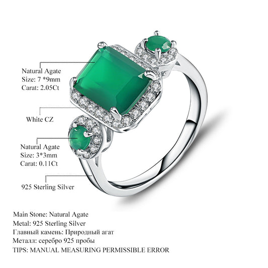 Luxurious and Sophisticated Green Agate Ring New stylish design with elegance s925Sterling Silver Inlaid Gemstone Ring