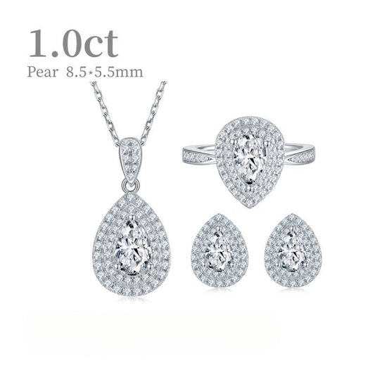 Luxurious and Affordable1Carat Moissanite Jewelry Set9/10/14/18k Gold Earrings Necklace Ring