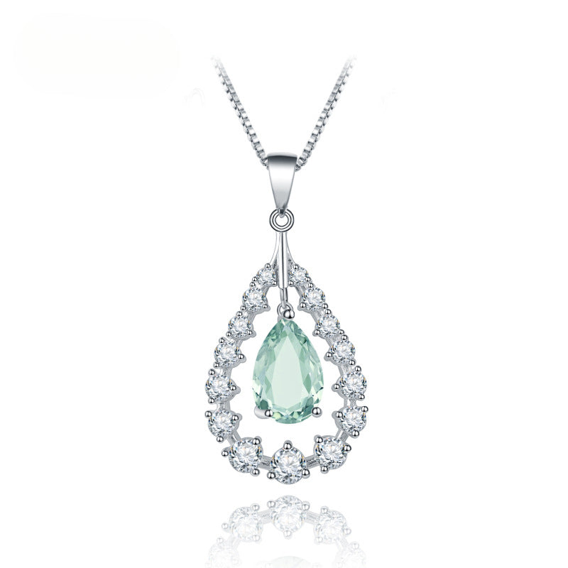 Affordable Luxury Fashion Natural Gemstone Necklace Pendant Sense of Design s925Sterling Silver Inlaid Natural Green Amethyst Pendant