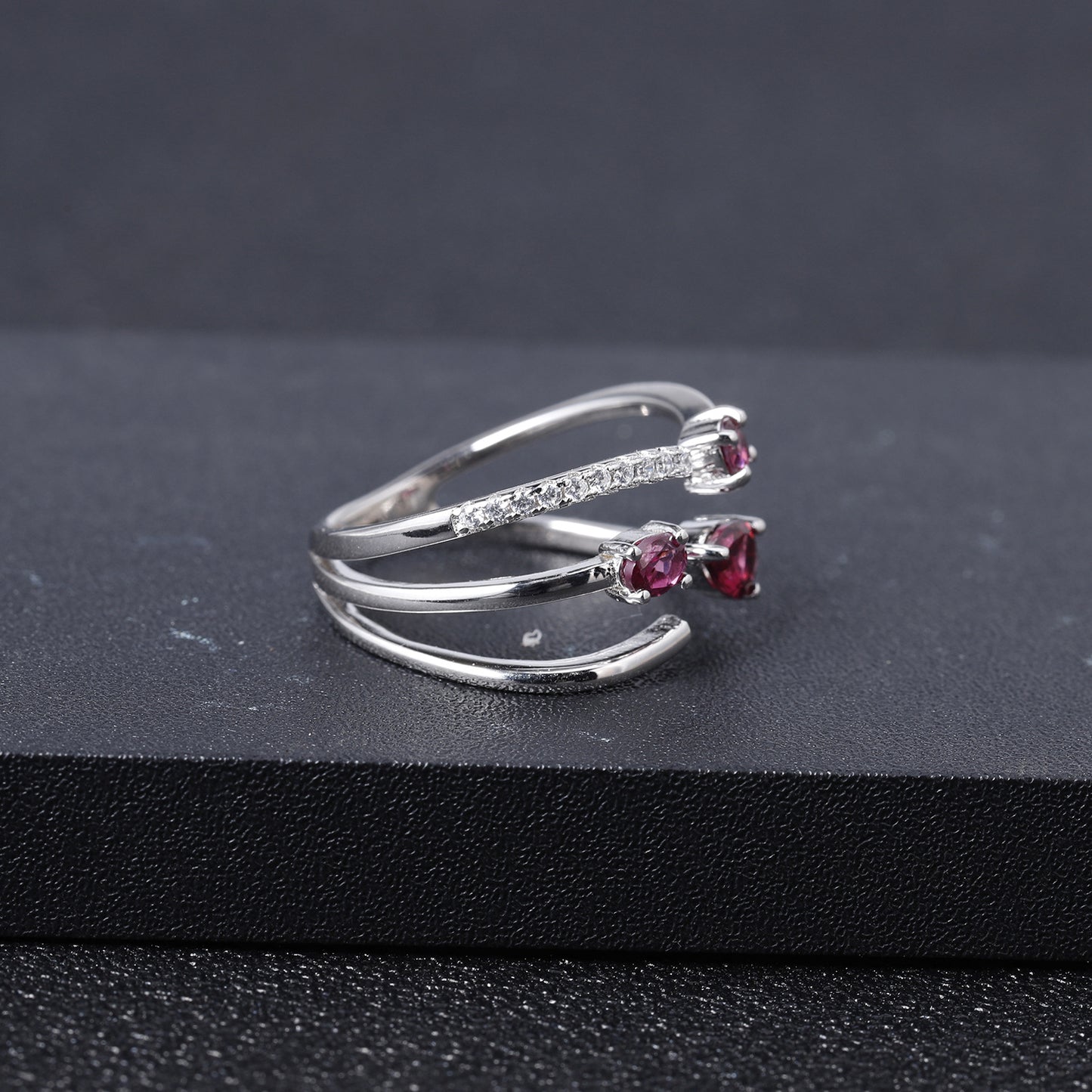Luxurious and High-End Natural Rose Pomegranate Ring from the Prosperous Series925Silver Inlaid Natural Gemstone Ring