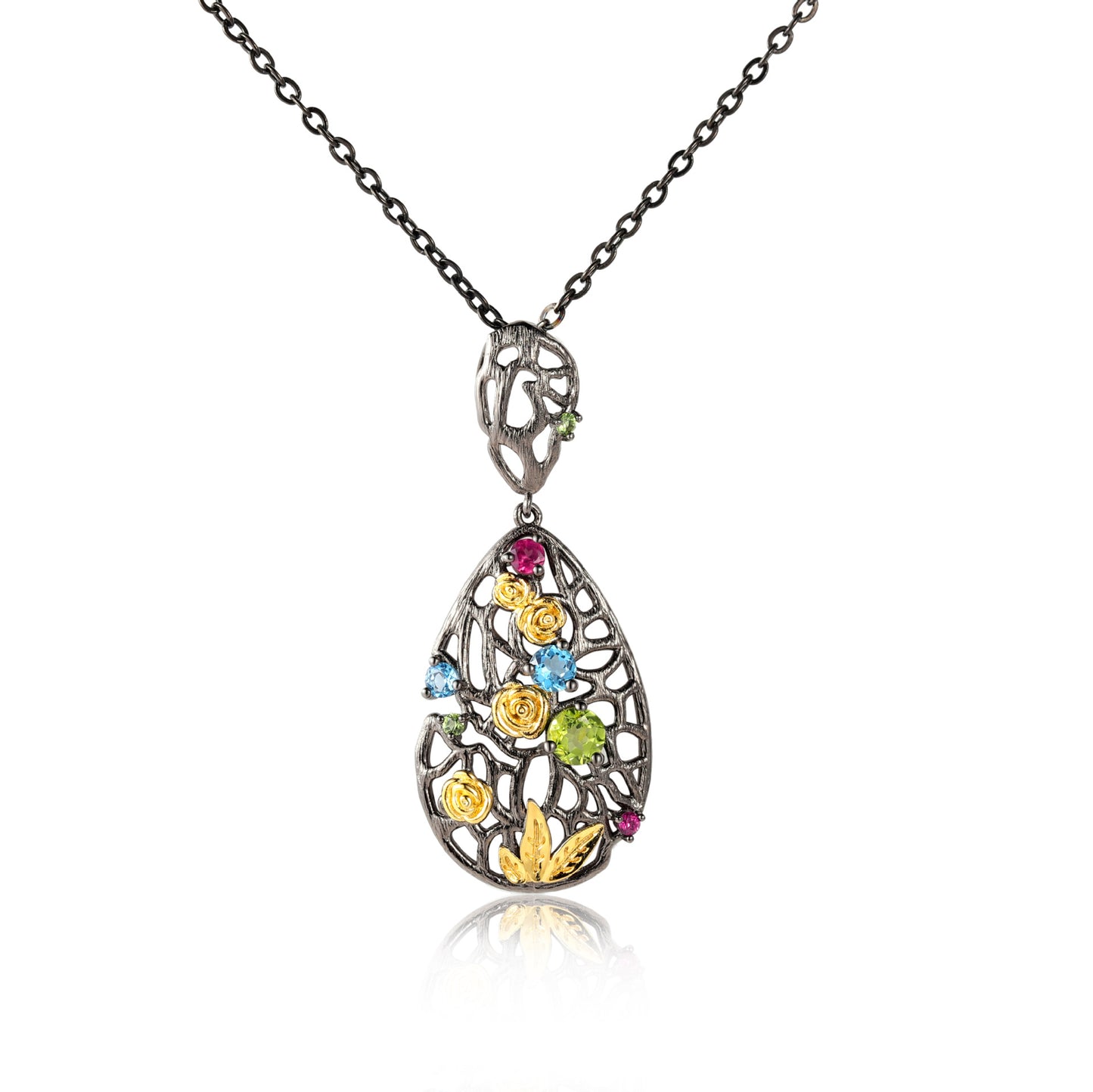 Rose Appointment Pendant925Sterling Silver Natural Gemstone Necklace for Women Vintage High-end Jewelry Wholesale New Style